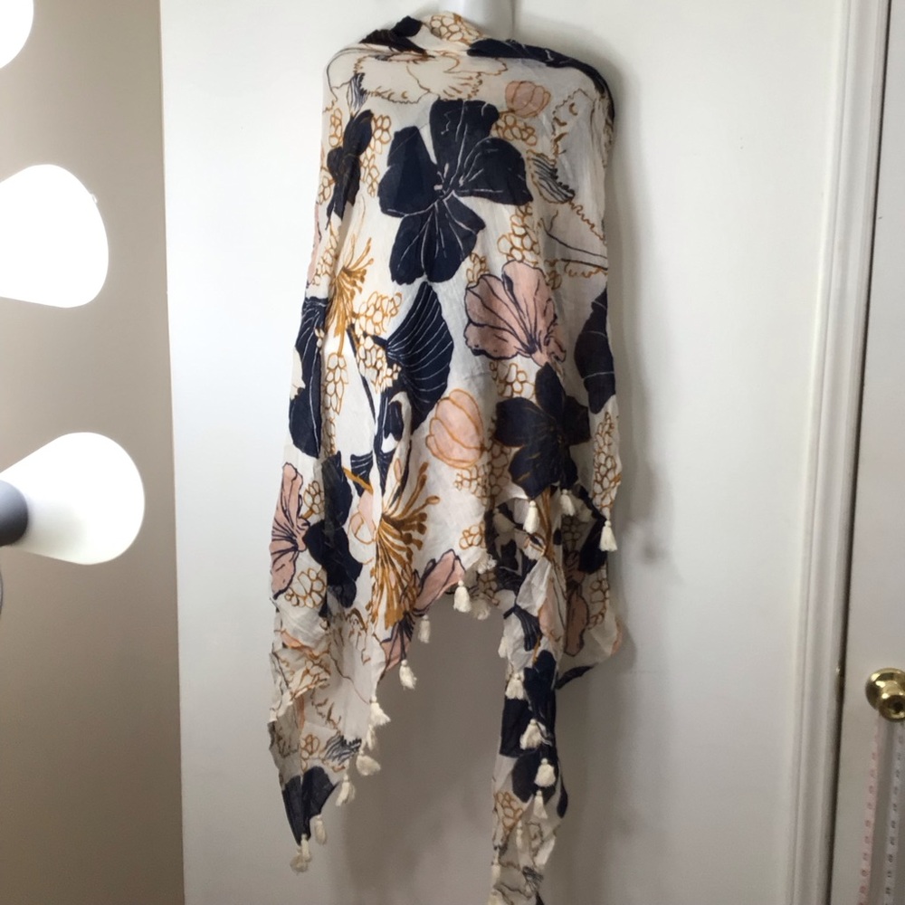 Ann Taylor Cream Scarf with Mustard and Navy Accents